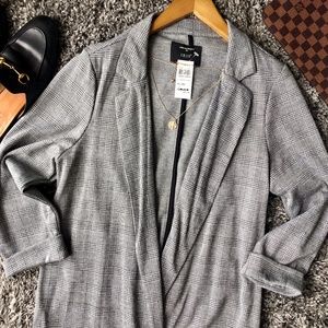 Gray Plaid Long-line Blazer